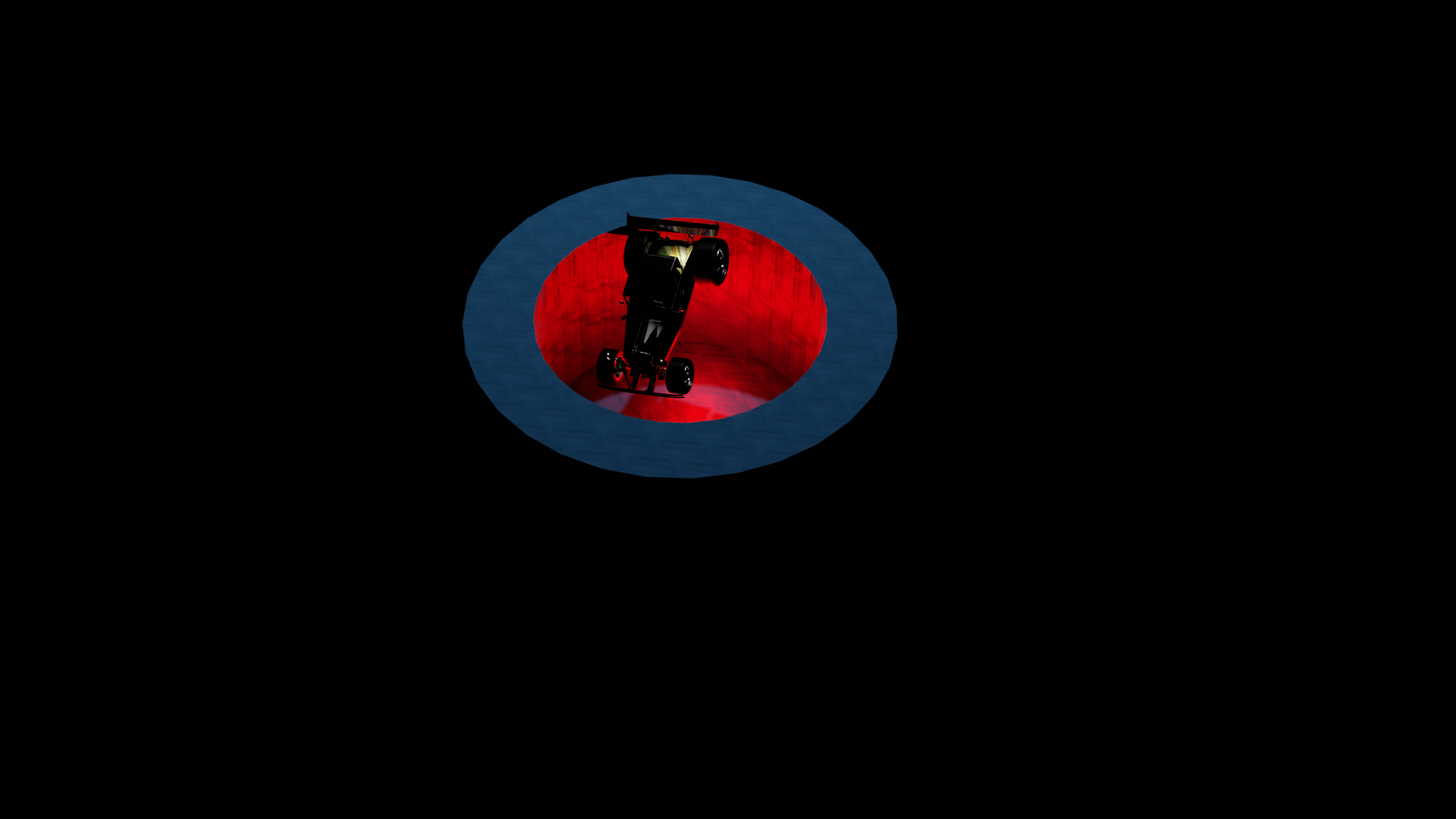 Ein Spielzeugauto, das in ein Hood springt.